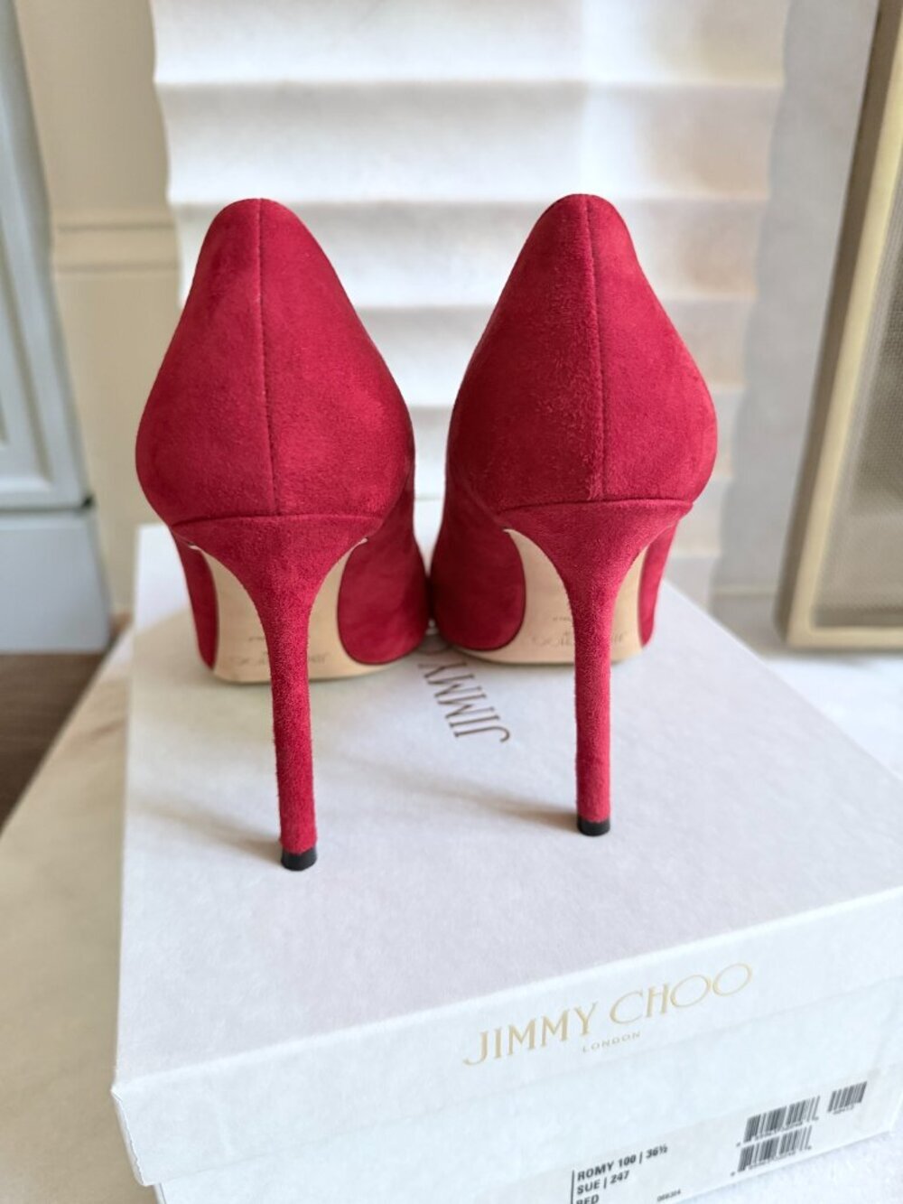 Jimmy Choo Romy 100 Red Suede Pumps - Picture 13 of 14